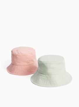 Pink & Green Flower Embroidered Bucket Hats 2 Pack