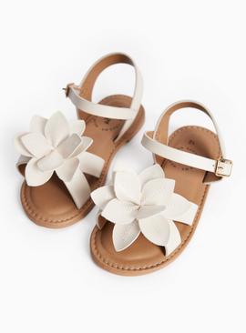 White Flower Detail Strappy Sandals