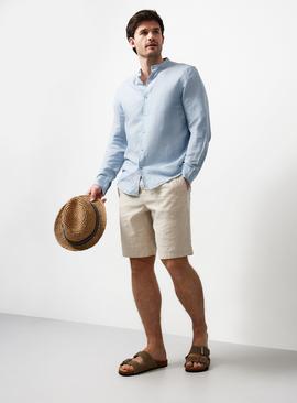 Linen & Cotton Blend Grandad Collar Shirt