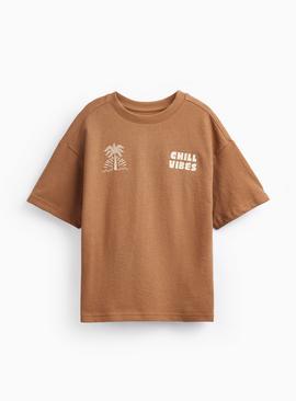 Brown Chill Vibes Graphic Textured T-Shirt