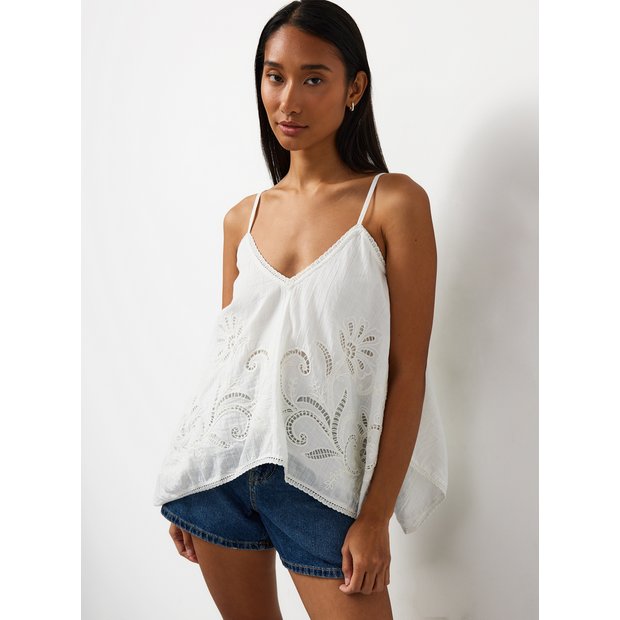 Buy White Lace Cutwork Detail Hanky Hem Cami Co-ord Top 12