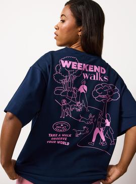 Navy Weekend Walks Graphic Oversized T-Shirt