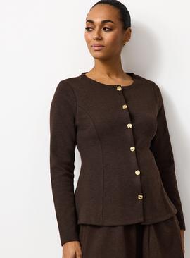 Brown Button Detail Peplum Co-ord Cardigan