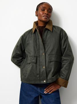 Khaki Corduroy Collar Wax Barn Jacket