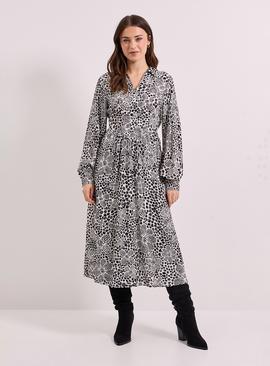DOROTHY PERKINS Seam Detail Collared Blouson Sleeve Printed Midi Dress 14