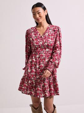 DOROTHY PERKINS Petite Pink Ditsy Frill Detail Tiered Smock Printed Mini Dress