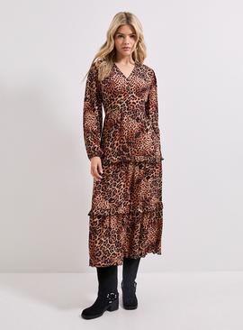 DOROTHY PERKINS Leopard Button Through Blouson Sleeve Tiered Frill Midi Dress