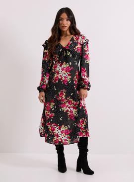 DOROTHY PERKINS Petite Patchwork Floral Contrast Bow Detail Frill Printed Midaxi Dress