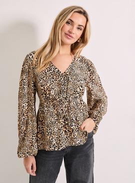 DOROTHY PERKINS Animal Tie Front Long Sleeve Printed Blouse