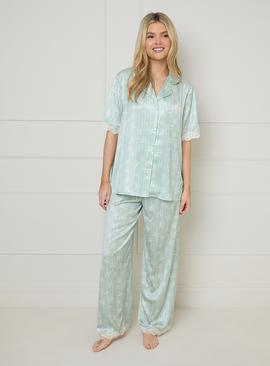OASIS Sage Bows Lace Trim Nightwear Trouser Set