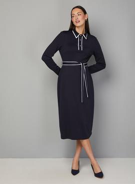 WALLIS Ponte Collar Contrast Midi Dress Navy