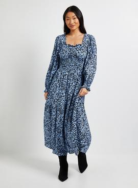 DOROTHY PERKINS Petite Blue Square Neck Blouson Sleeve Tiered Maxi Dress
