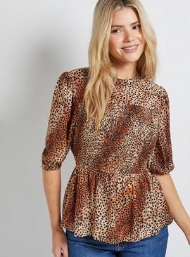 DOROTHY PERKINS Leopard High Neck Shirred Bodice Top