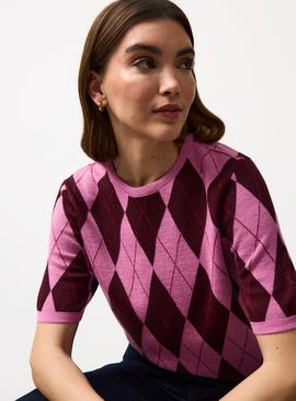 Pink & Burgundy Argyle Tee