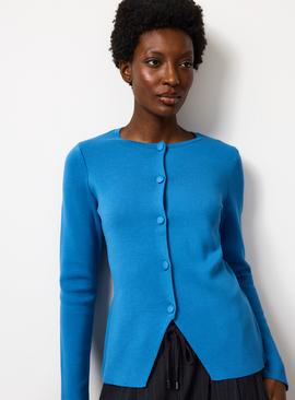 Compact Covered Button Peplum Cardigan