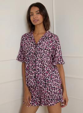 DOROTHY PERKINS Pink Leopard Printed Nightwear Tipped Short Sleeve Pyjama Set