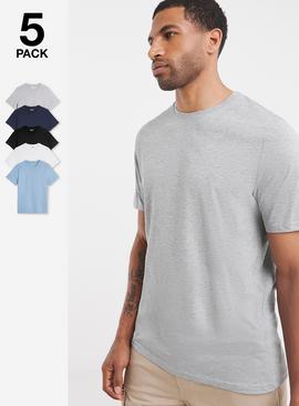 JACAMO 5 Pack Multi Crew T Shirt Long Length
