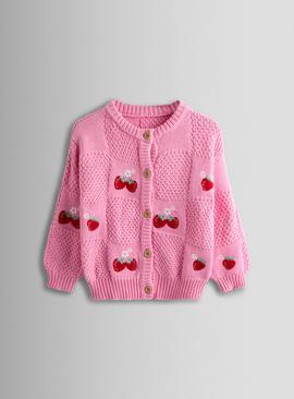 JOJO MAMAN BÉBÉ Strawberry Embroidered Textured Cardigan
