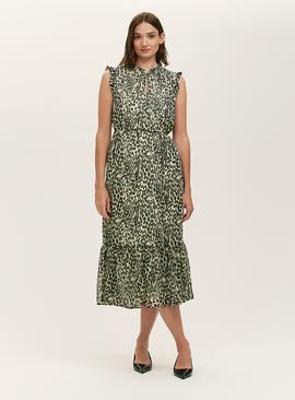FINERY Rosalind Dress Green Leopard Print