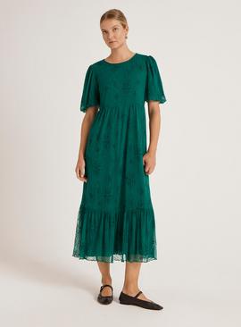 FINERY Yasmine Broderie Detail Midi Dress Green