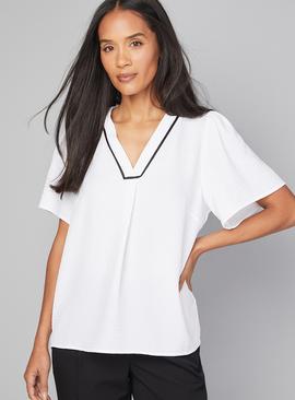 WALLIS Contrast Short Sleeve Overhead Shirt Ivory