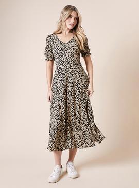 DOROTHY PERKINS Leopard Print Short Sleeve Jersey Midi Dress