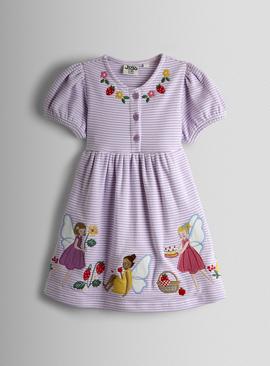 JOJO MAMAN BÉBÉ Fairy Picnic Applique Stripe Button Front Dress