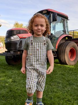JOJO MAMAN BÉBÉ Tractor Embroidered Gingham Dungarees