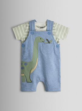 JOJO MAMAN BÉBÉ 2 Piece Dino Applique Dungarees & T Shirt Set