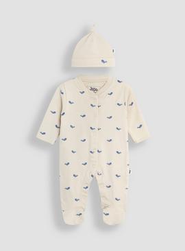JOJO MAMAN BÉBÉ 2 Pack Embroidered Whale Sleepsuit & Hat Set 9-12 months
