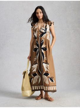 WHITE STUFF Lorna Linen Blend Maxi Dress Brown