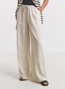 SIMPLY BE Tie Waist Linen Wide Leg Trousers Natural