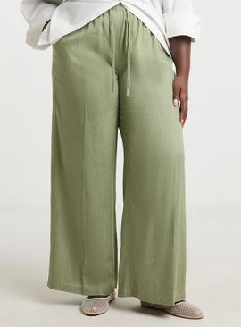 SIMPLY BE Tie Waist Linen Wide Leg Trousers Khaki