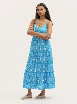 FINERY Emmie Dress With Linen Blue Woodblock