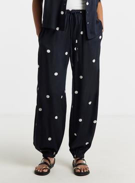 SIMPLY BE Spot Print Tie Hem Linen Trouser