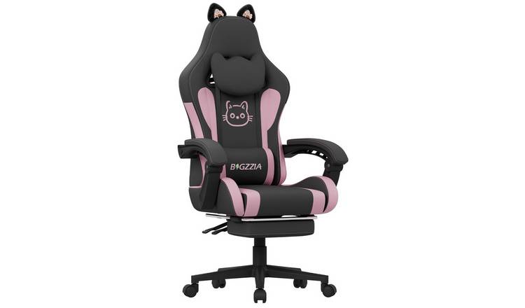 Rattantree Faux Leather Ergonomic Gaming Chair With Footrest- - Pink & Black