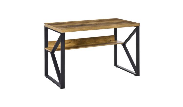 HOMCOM Metal Office Desk with Storage Shelf - Rustic Brown