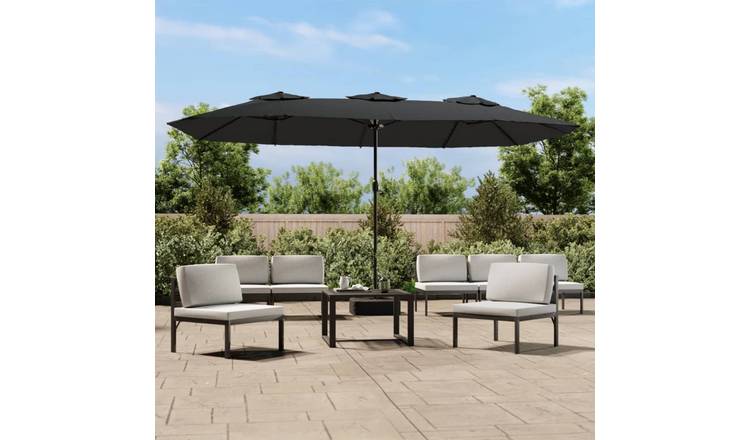 Walplus 3 LED Polyester Garden Parasol - Anthracite - 449 x 265 x 245 cm