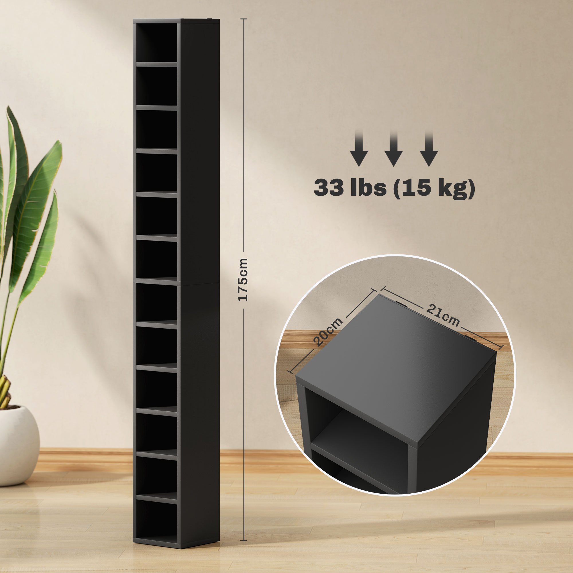 HOMCOM CD Storage Tower 12 Tiers - Black - Image 6