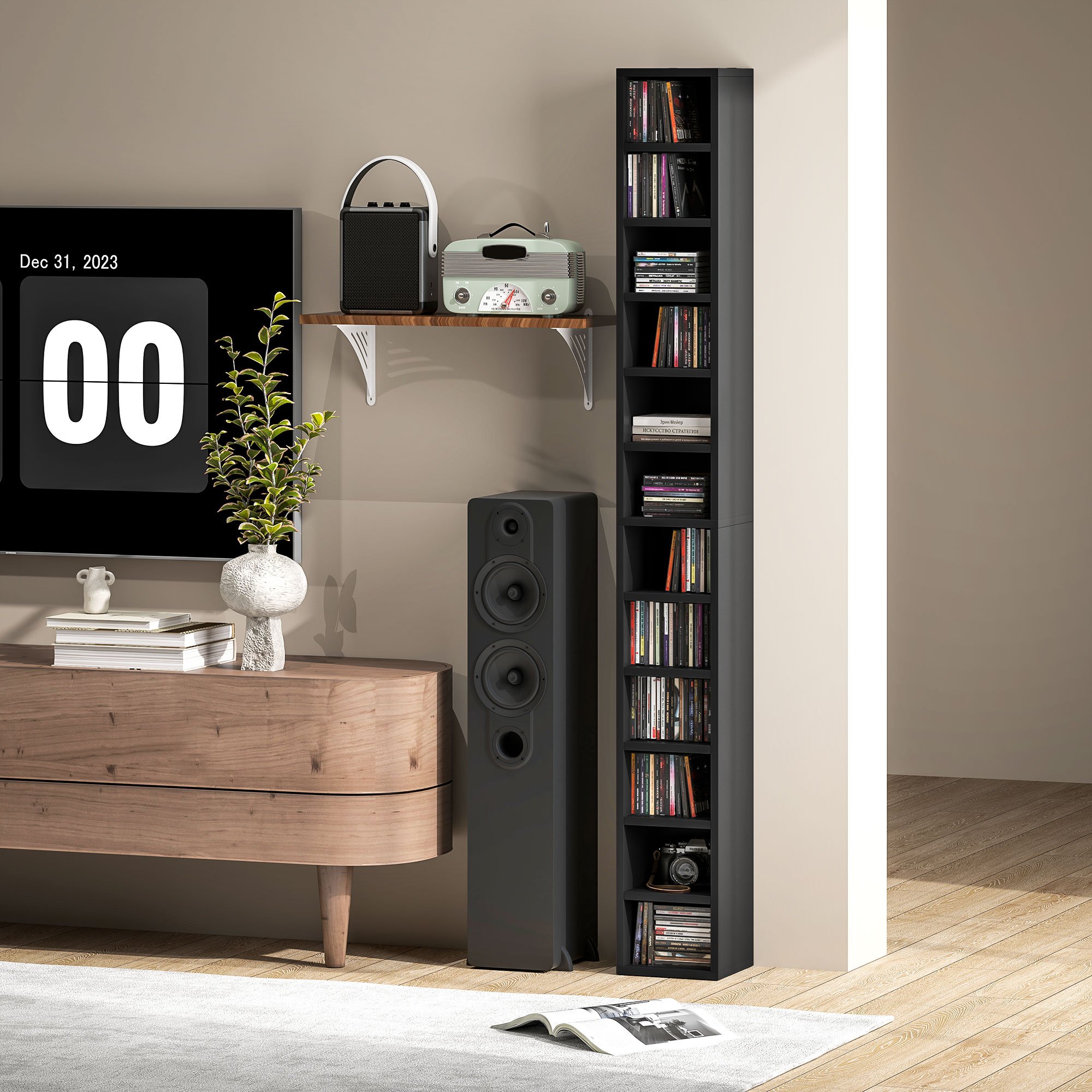 HOMCOM CD Storage Tower 12 Tiers - Black - Image 3