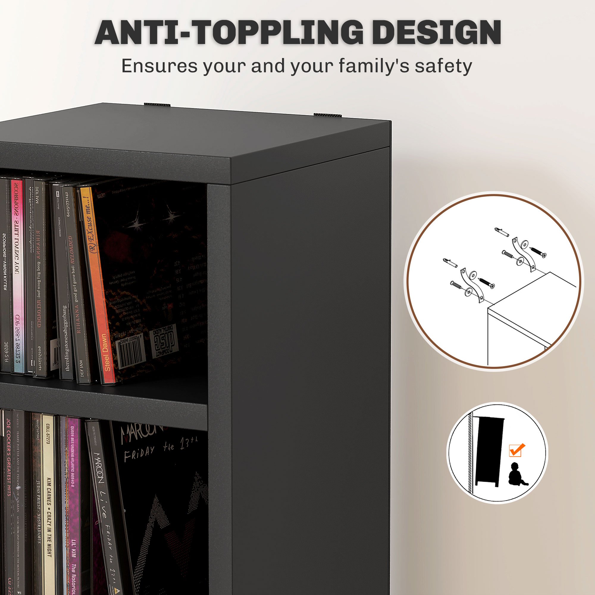 HOMCOM CD Storage Tower 12 Tiers - Black - Image 4