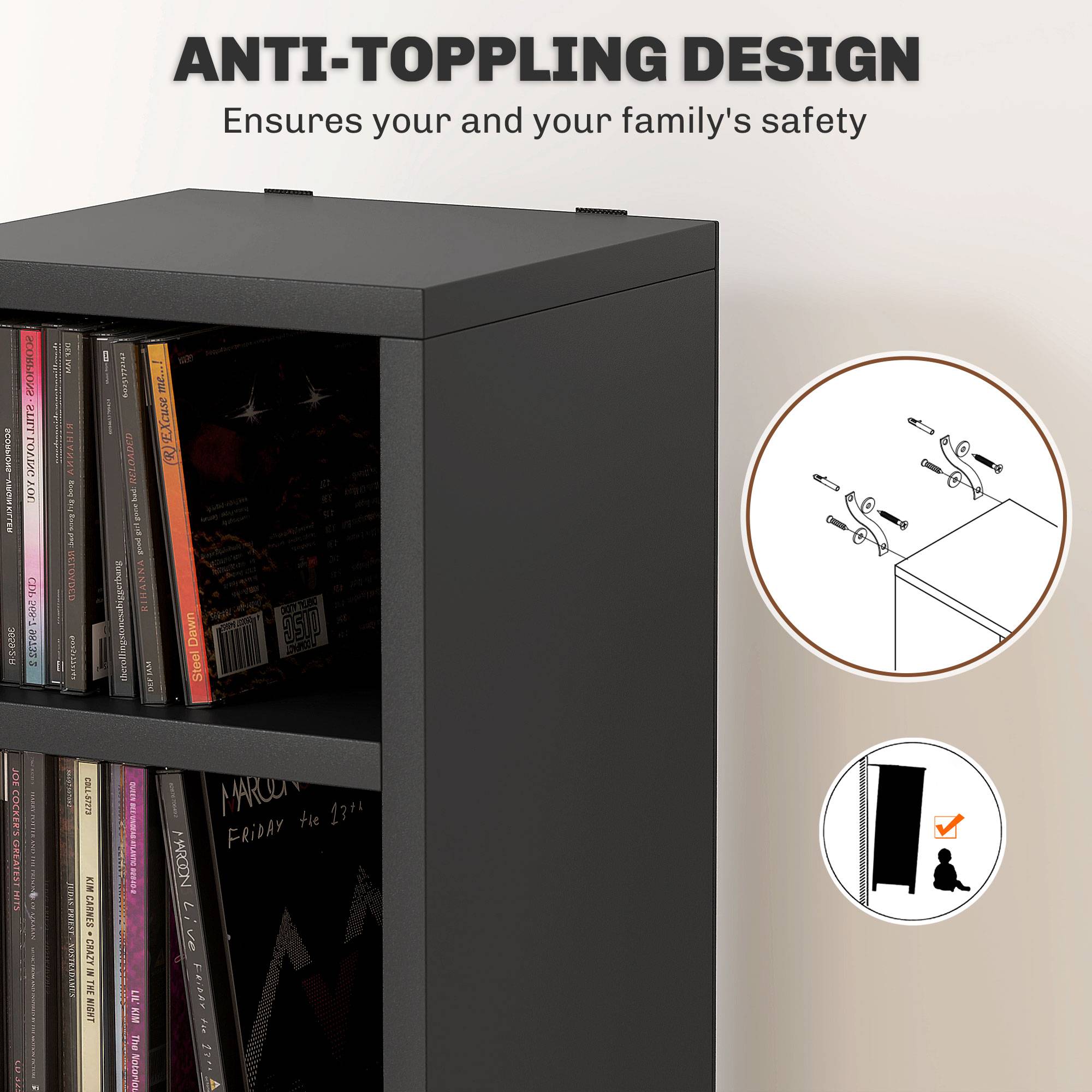 HOMCOM CD Storage Tower 12 Tiers - Black - Image 4