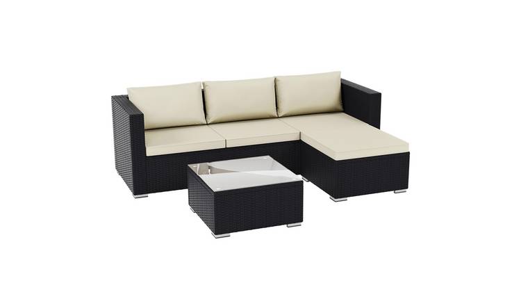 Garden Vida 4-Seater Rattan Garden Corner Sofa Set - Black