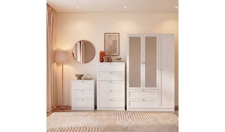 Vida Designs Altino Set (Bedside - 5 Drawer Chest - 3DR Wardrobe) - White