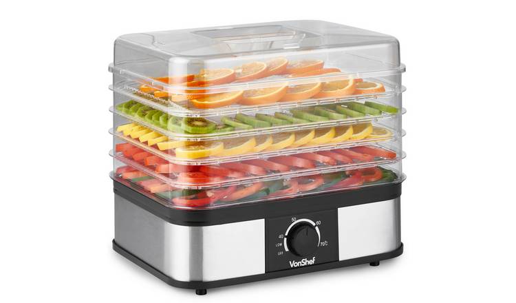 VonShef 5 Tier 250W Stainless Steel Food Dehydrator - Adjustable Temp