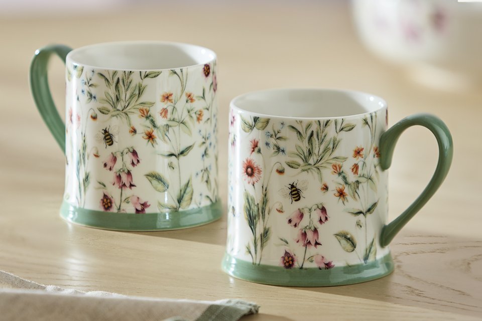 Argos Home Floral 2 Piece Fine China Tankard.