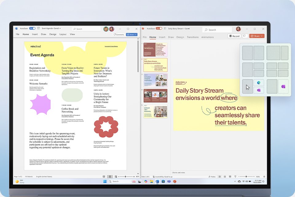 Copilot AI in use to snap excerpts out of a document and paste them to build a presentation.
