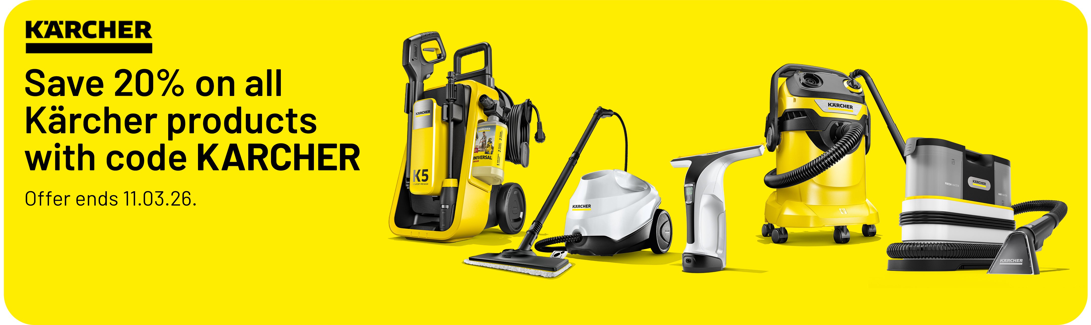 Karcher. Save 20% on all Karcher products with code KARCHER. Offer ends 11.03.26.