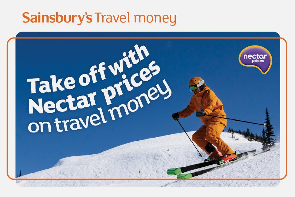 A banner for nectar prices on Sainsbury's travel money.