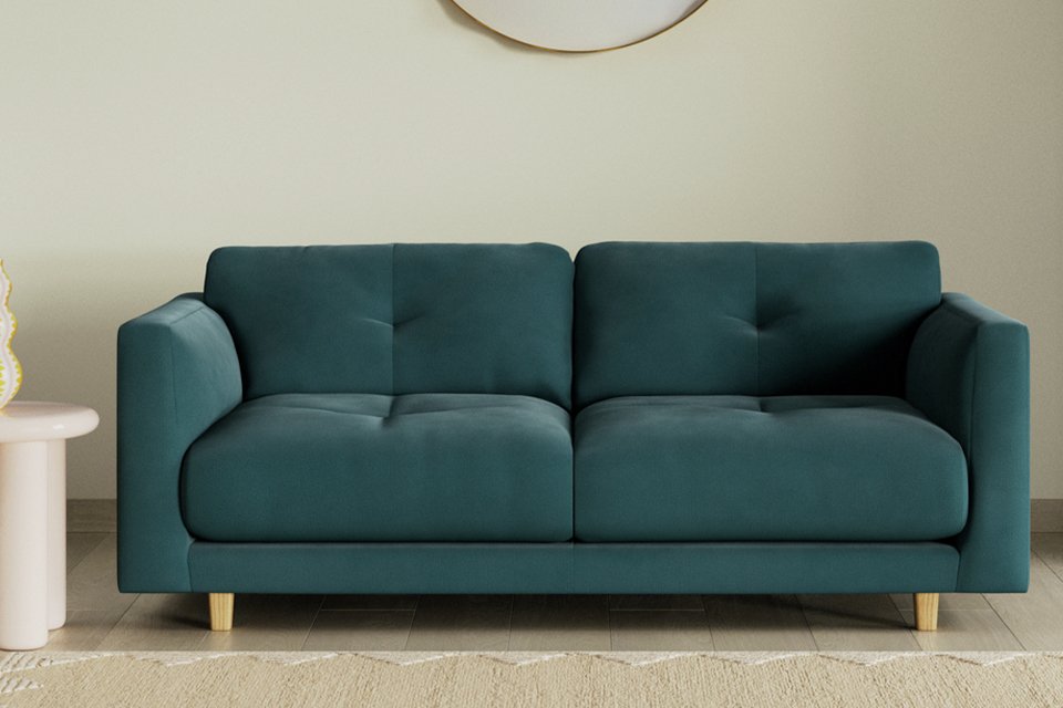 Habitat Emely Fabric 2 Seater Sofa - Teal - Ash Leg.